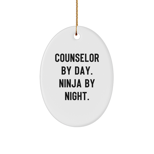 Counselor By Day, Ninja By Night Oval Ornament Gifts for Counselor, Funny Quote, Christmas Unique Presents from Family - Image 1