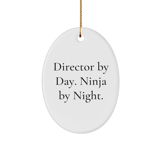 Funny Director Gifts by Day, Ninja by Night Oval Ornament, Christmas Unique Gifts from Friends to Director - Image 1