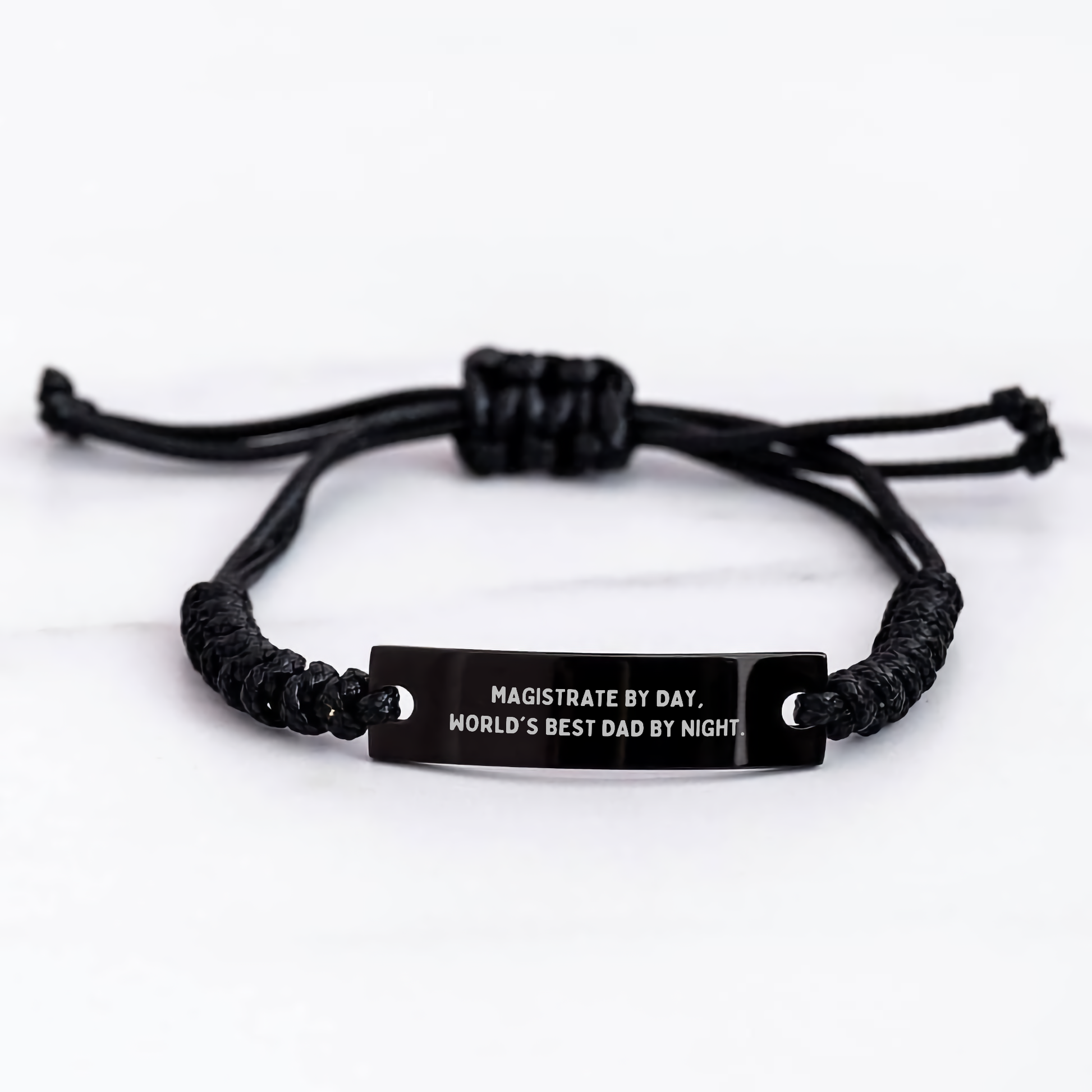 Magistrate Gifts from Family, World's Best Dad By Night Rope Bracelet, Funny Quote, Adjustable Black Rope, Father's Day Unique Gifts for Men - Image 3