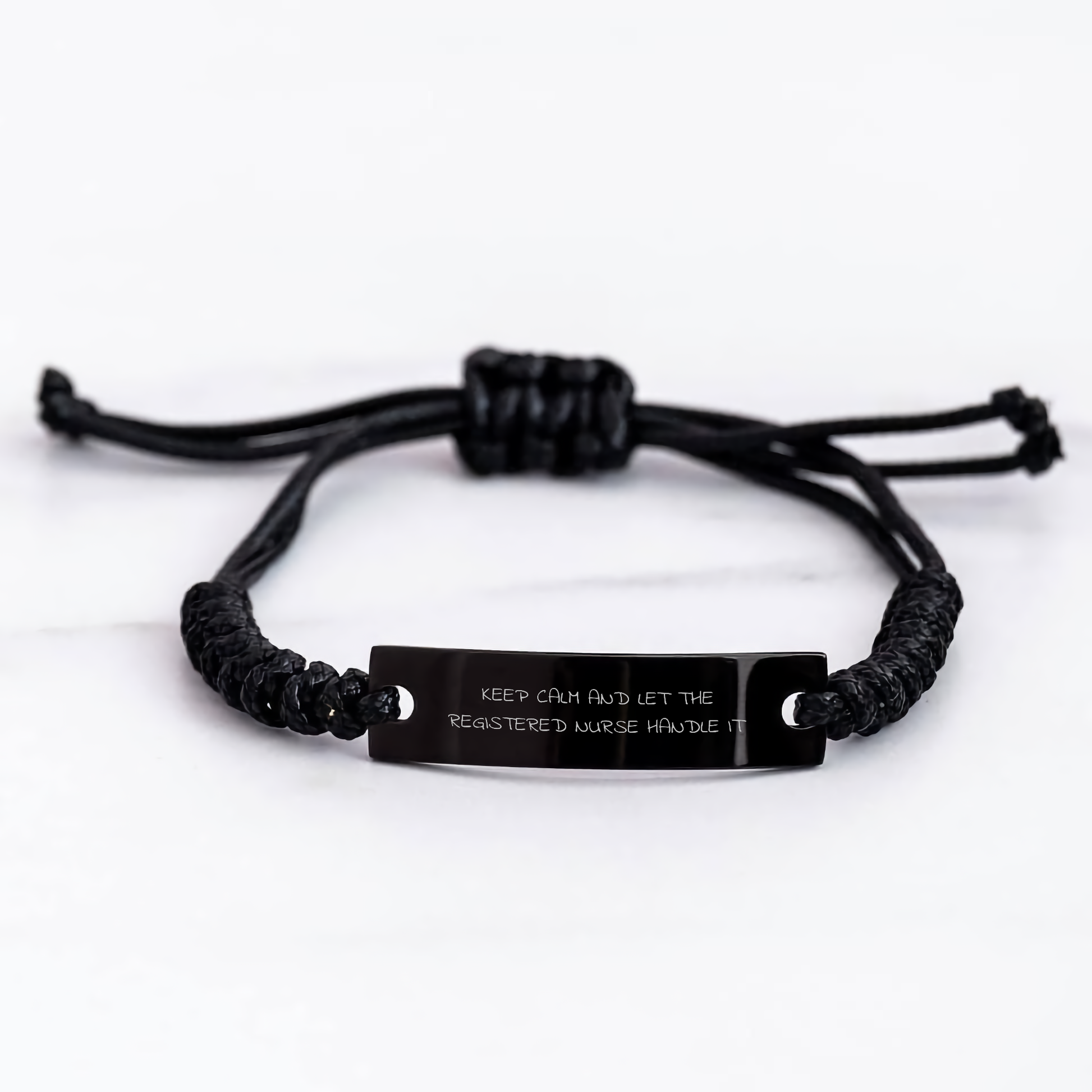 Funny Registered Nurse Gifts, Keep Calm Rope Bracelet for RN Graduation, Gifts from Friends for Women Registered Nurses, Adjustable Black Stainless Steel with Interlaced Rope - Image 3