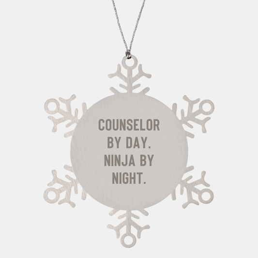 Counselor by Day, Ninja by Night Snowflake Ornament, Funny Christmas Unique Gift for Counselor, Gifts from Friends, Family, or Coworkers - Image 1