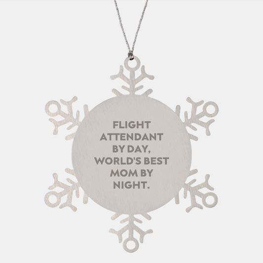 Flight Attendant Gifts - Funny Snowflake Ornament from Women to Friends, Coworkers, Family - 'Flight Attendant By Day, World's Best Mom By Night.' - Image 1