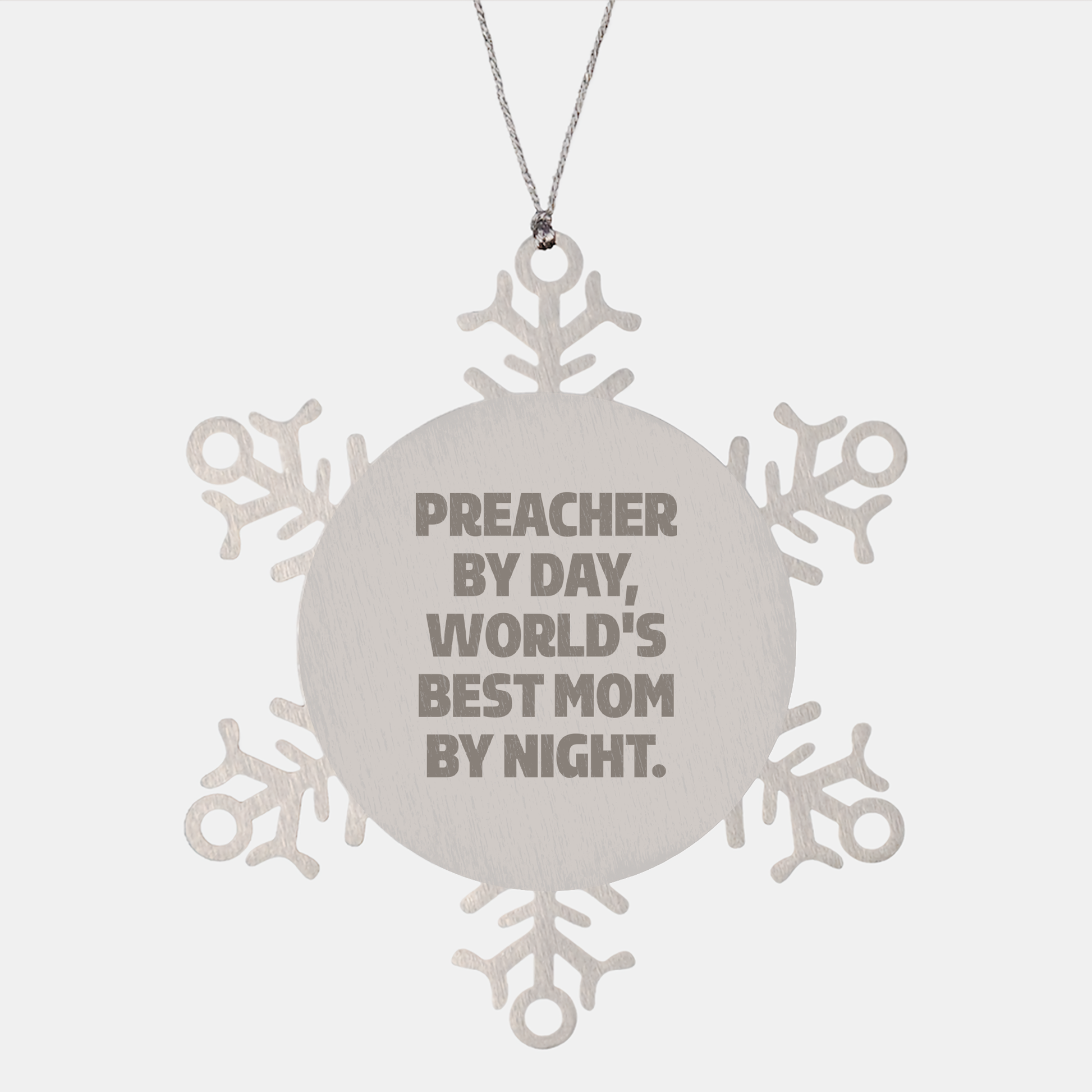 Funny Preacher Gifts for Christmas - 'Preacher by Day, World's Best Mom By Night' Snowflake Ornament - Image 1