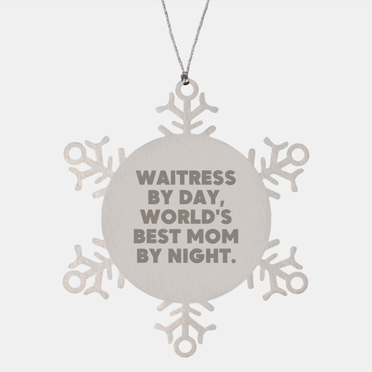 Waitress Gifts, Snowflake Ornament by Day, World's Best Mom by Night, Christmas Unique Presents from Friends, Family, Coworkers, Gifts for Waitress - Image 1