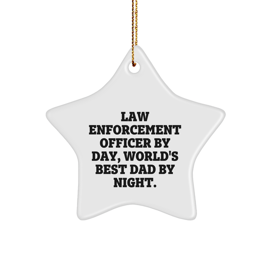 Funny Law Enforcement Officer Gifts By Day, World's Best Dad By Night Star Ornament for Christmas - Image 1