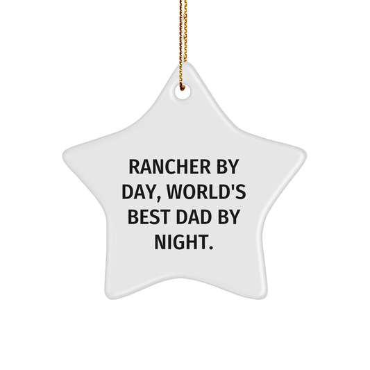 Rancher By Day, World's Best Dad By Night, Star Ornament Gifts from Men to Family, Christmas Unique Rancher Star Ornaments - Image 1