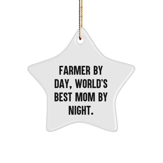 Farmer Gifts from Friends - World's Best Mom By Night Star Ornament, Funny Farm Mom Farmhouse Decor for Christmas - Image 1