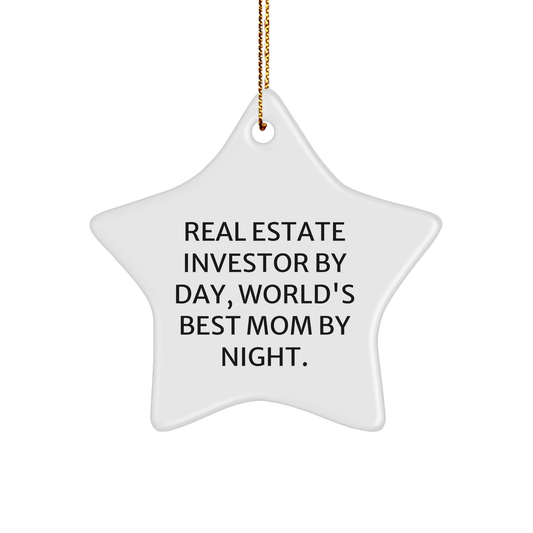 Real Estate Investor Gifts, Real Estate Investor By Day, World's Best Mom By Night., Star Ornament for Christmas - Image 1