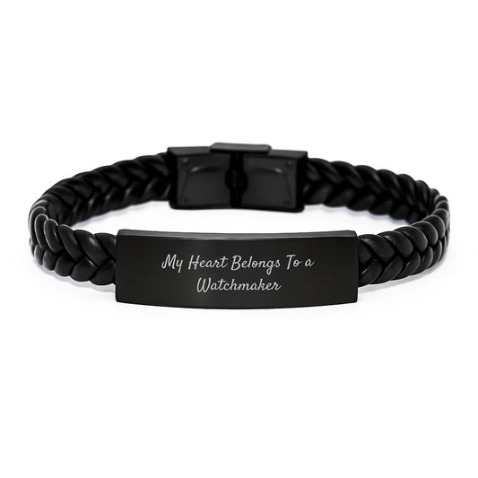 Funny Watchmaker Gifts from Friends to Watchmaker, Interlaced Leather Bracelet for Watchmaker, My Heart Belongs To A Watchmaker Graduation Unique Gifts - Image 1