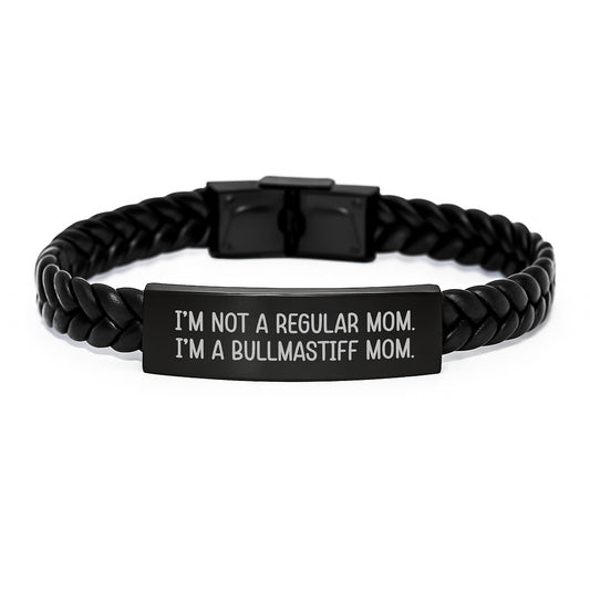 Bullmastiff Mom Funny Christmas Unique Gifts for Him, I'm Not A Regular Mom. I'm A Bullmastiff Mom. Leather Interlaced Wristband for Men, Bullmastiff Dog Lover Gifts from Family, Friends, Coworkers - Image 1
