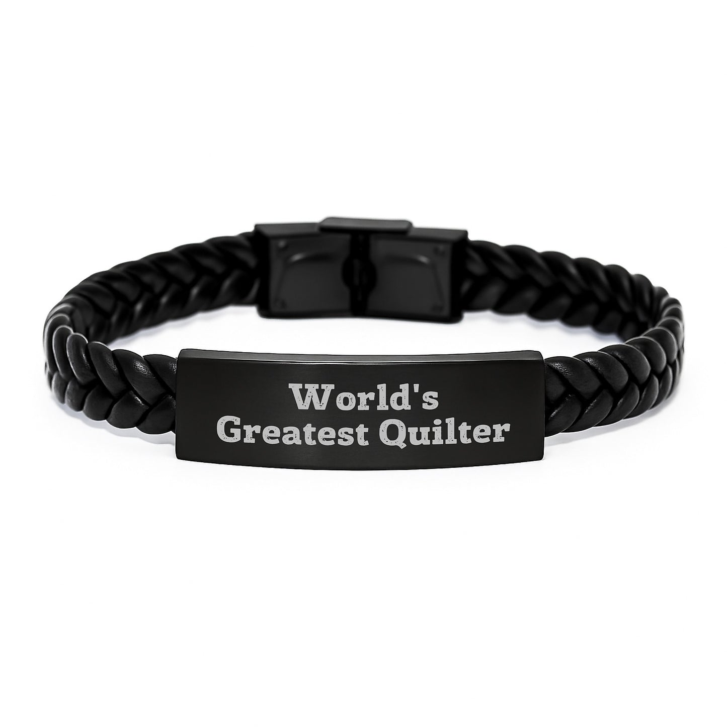 Funny Quilter Gifts from Friends or Family for Men Women - Interlaced Leather Bracelet, World's Greatest Quilter - Image 1