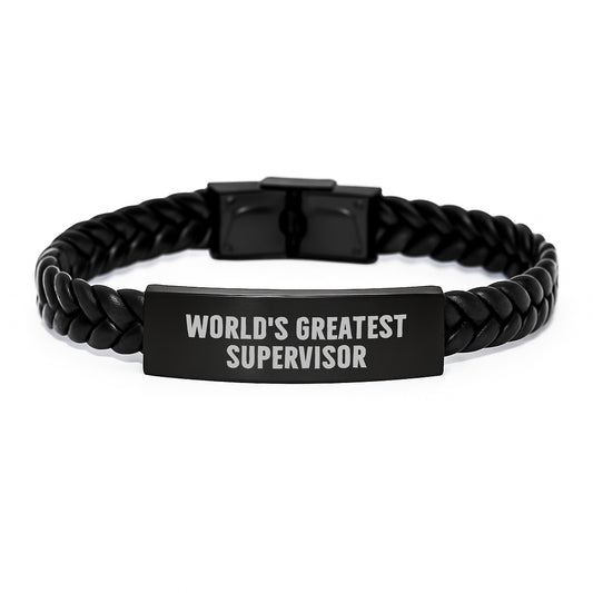 World's Greatest Supervisor Interlaced Leather Bracelet Gifts for Men and Women, Unique Supervisor Graduation Presents from Family, Friends, or Coworkers - Image 1
