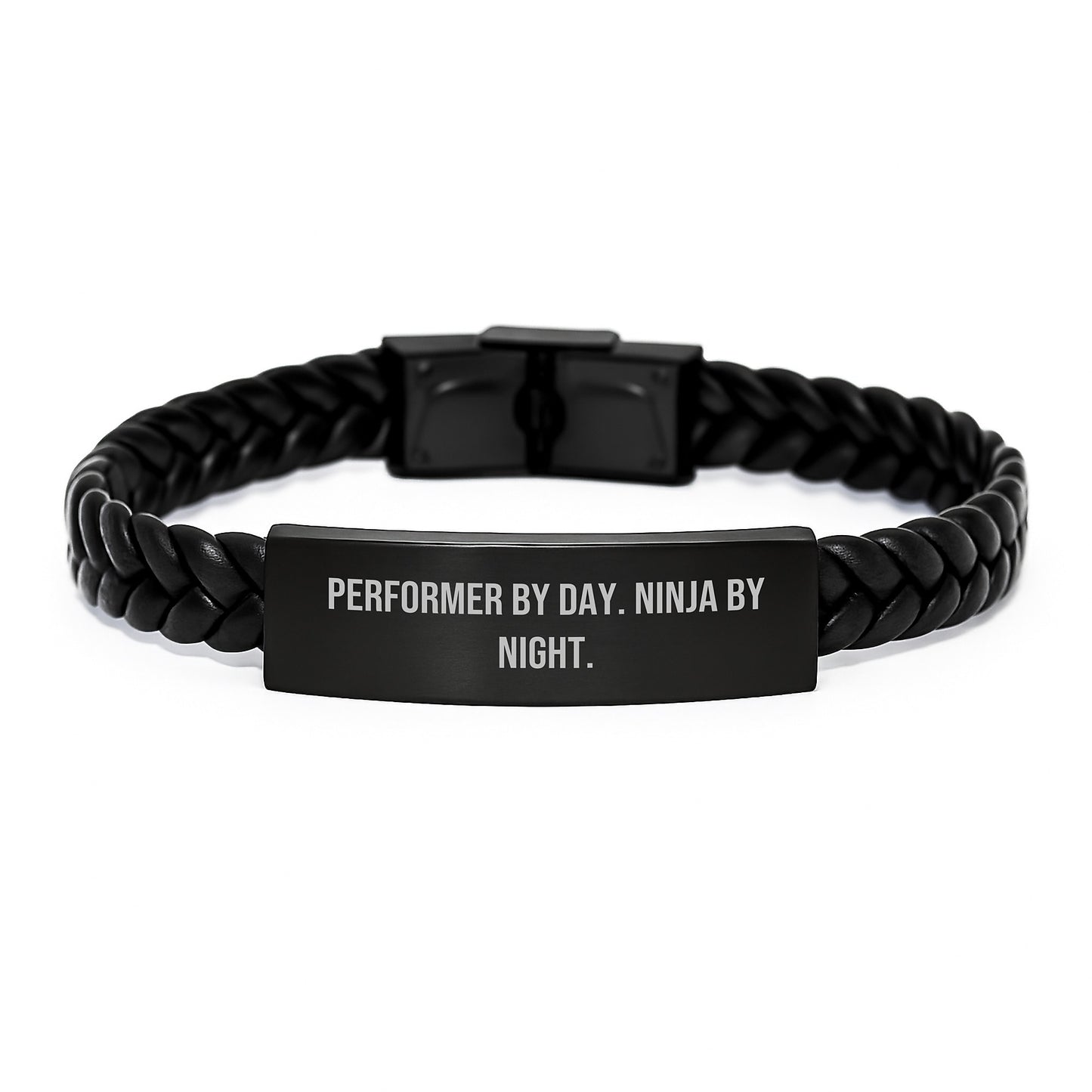Funny Performer Gifts for Men - Perfromer By Day. Ninja By Night. Interlaced Leather Bracelet Christmas Unique Gifts from Friends - Image 1
