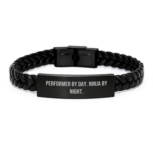 Funny Performer Gifts for Men - Perfromer By Day. Ninja By Night. Interlaced Leather Bracelet Christmas Unique Gifts from Friends - Image 1
