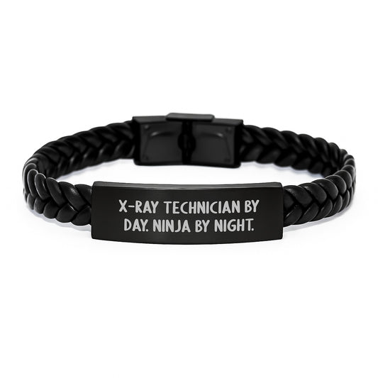 Funny X-Ray Technician Gifts from Family, Interlaced Leather Bracelet for Men, X-Ray Technician By Day. Ninja By Night. - Image 1