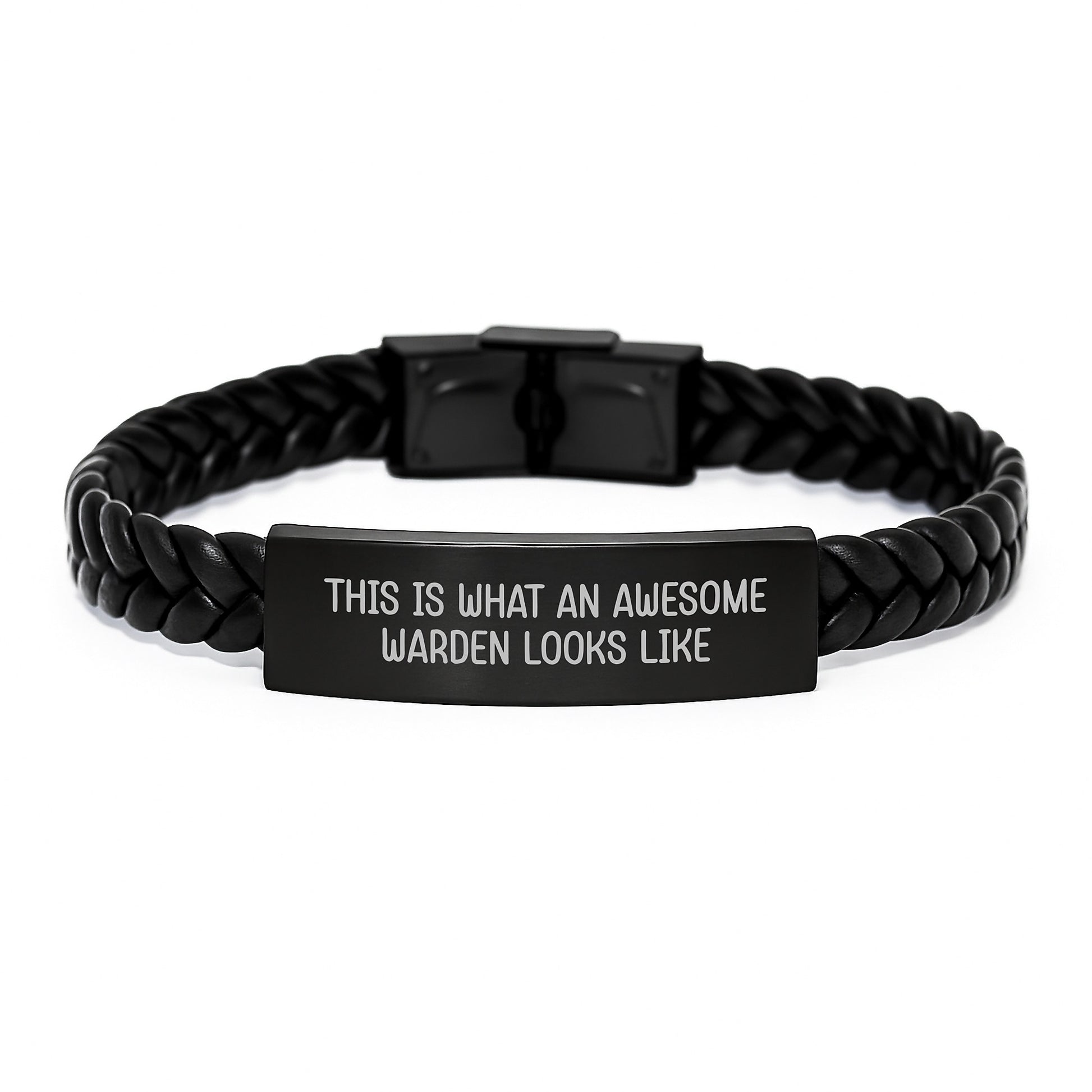 Funny Warden Gifts for Men - Interlaced Leather Bracelet with Quote 'This Is What An Awesome Warden Looks Like' - Ideal Gift for Graduation Day - Image 1