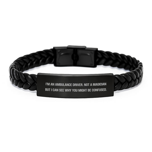 Ambulance Driver Gifts for Men - Funny Quote Interlaced Leather Bracelet, Stainless Steel and PU Leather - Image 1