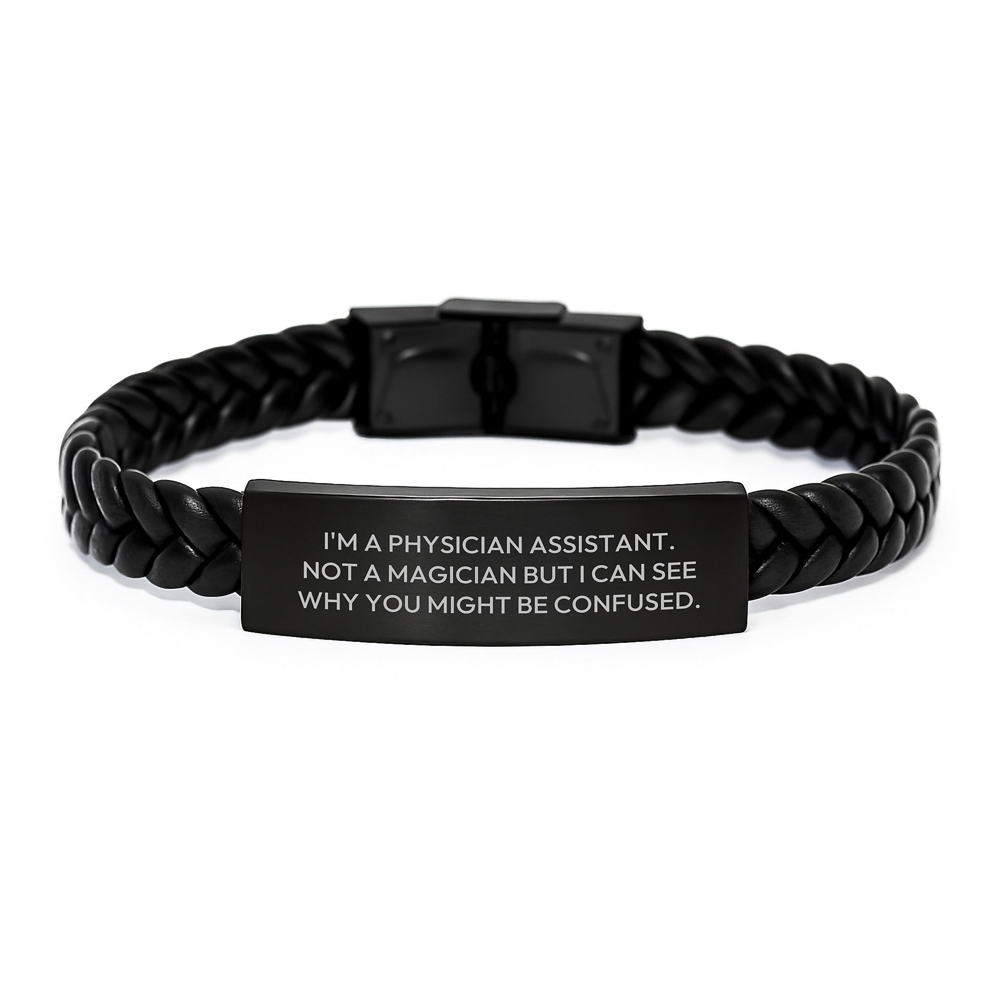Funny Physician Assistant Gifts from Friends for Men Graduation Unique Gifts - Interlaced Leather Bracelet - Image 1