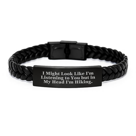 Hiking Inspiration Funny Leather Interlaced Bracelet Gifts for Hiking Men Graduation Unique from Dad - Image 1