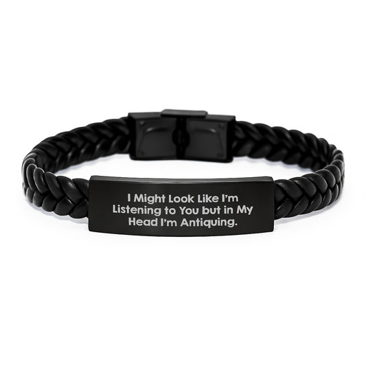 Fun Inspirational Antiquing Gifts for Men Women Funny Quote Interlaced Leather Bracelet Stainless Steel PU Leather Graduation Unique Gifts - Image 1