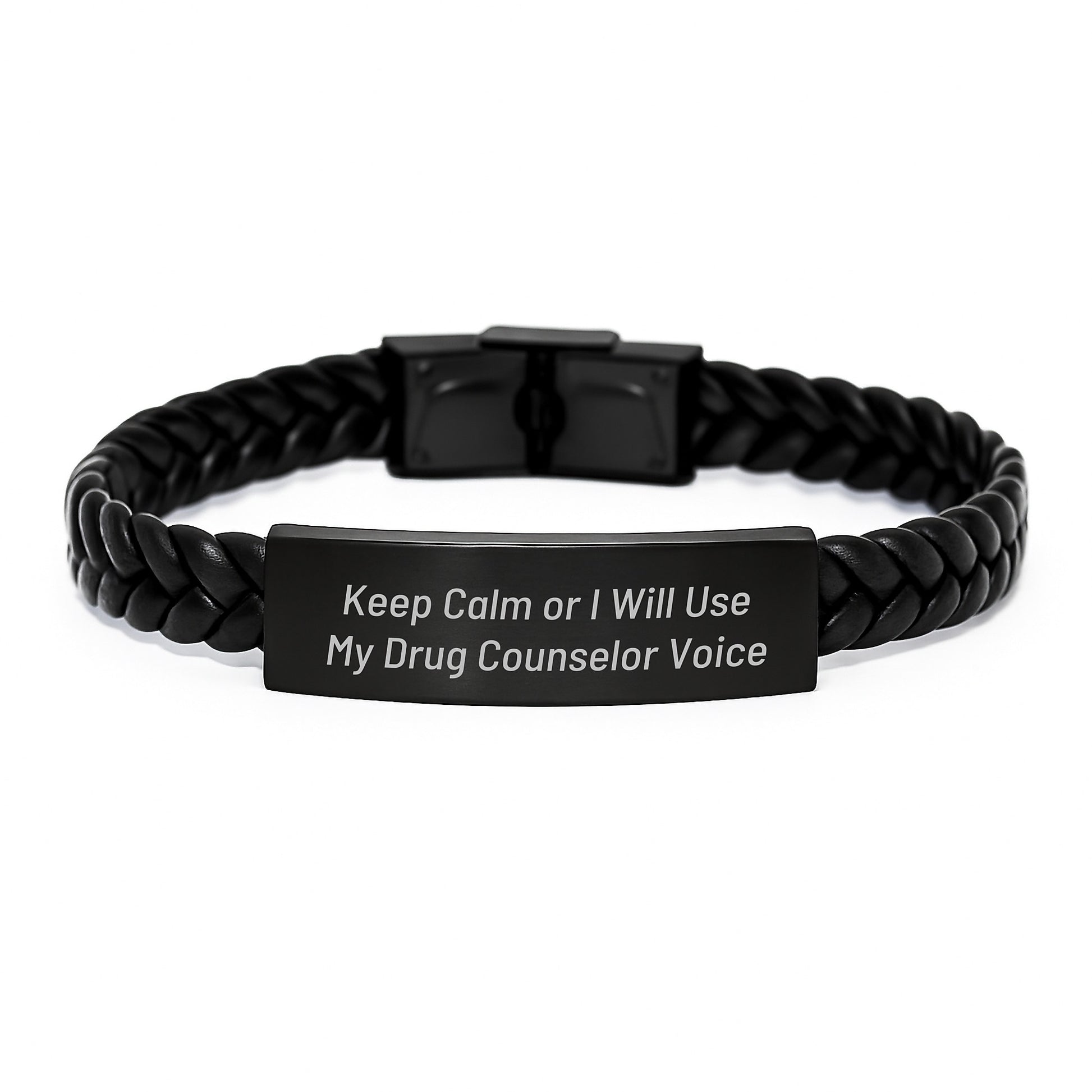 Gifts from Friends to Drug Counselor - Keep Calm Interlaced Leather Bracelet, Birthday Unique Gifts for Men, Funny Quote - Image 1