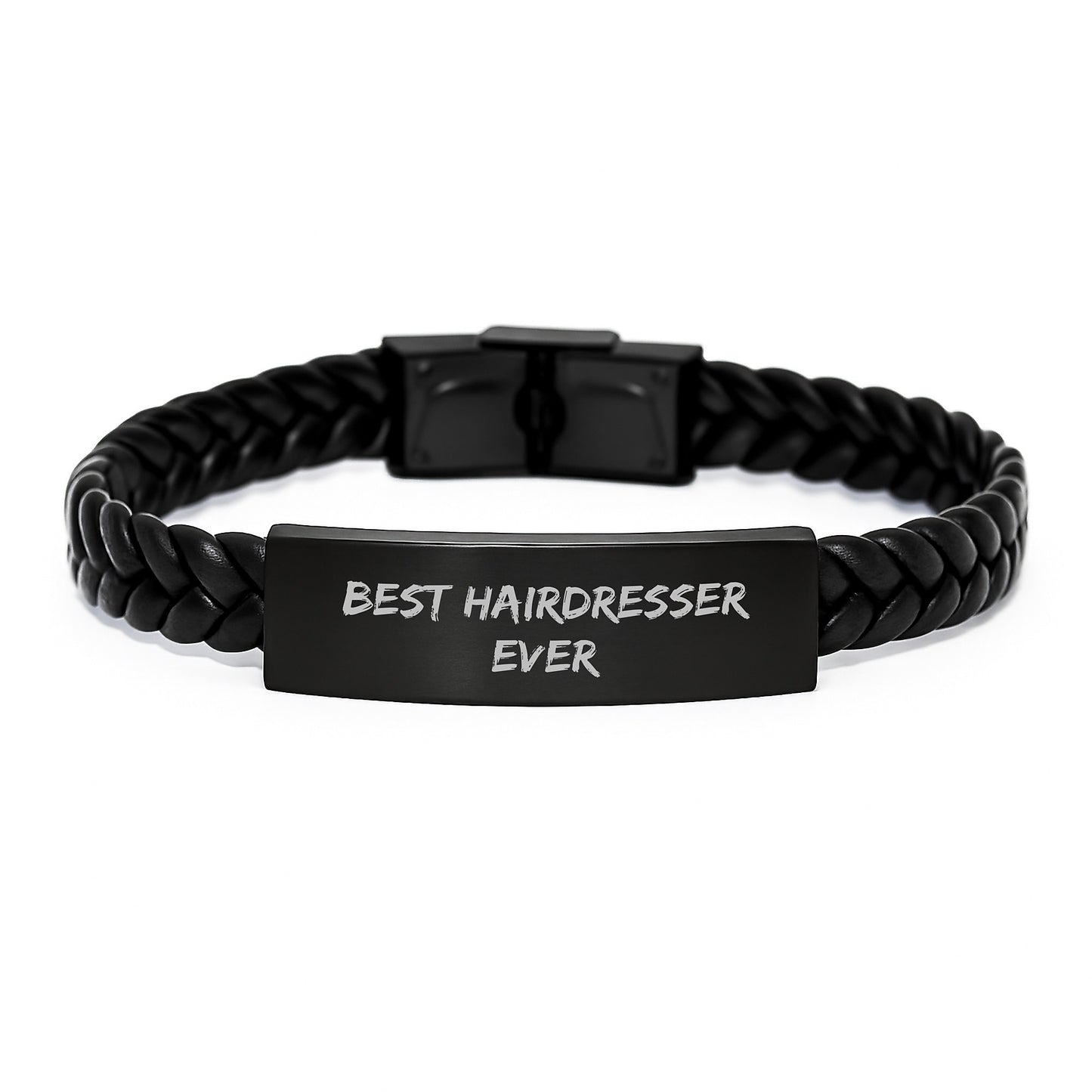 Funny Hairdresser Gifts from Family - Best Hairdresser Ever Interlaced Leather Bracelet for Graduation - Image 1