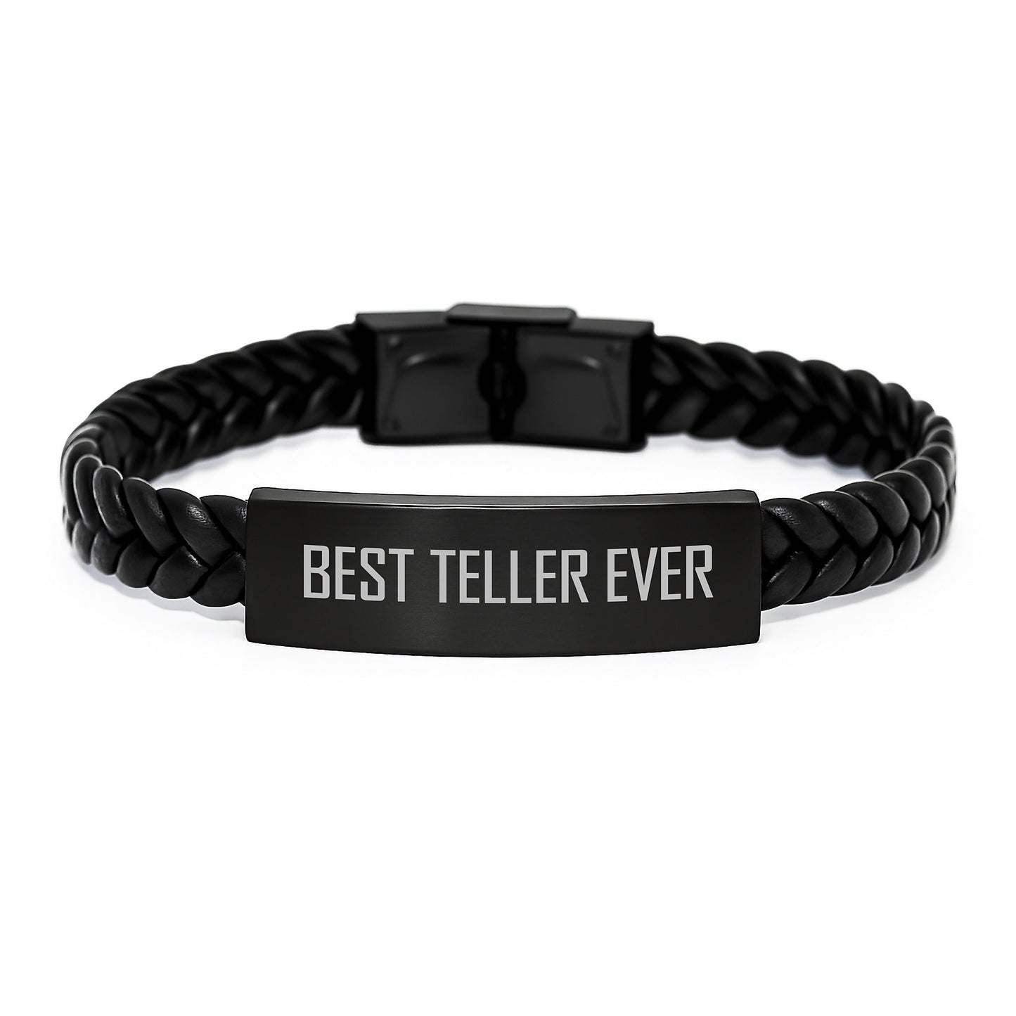 Funny Teller Gifts for Him, Unique Interlaced Leather Bracelet with Best Teller Ever Quote, Christmas Holiday Presents for Sweetheart - Image 1