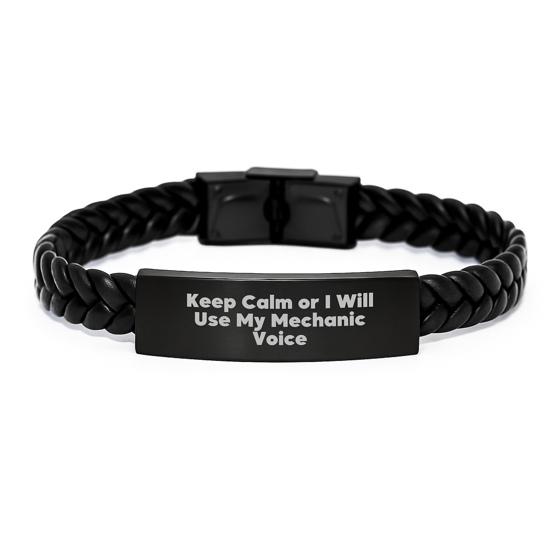 Funny Mechanic Gifts for Men from Friends, Unique Interlaced Leather Bracelet with Stainless Steel, Birthday Unique Gifts for Mechanic Enthusiasts, Keep Calm Or I Will Use My Mechanic Voice - Image 1