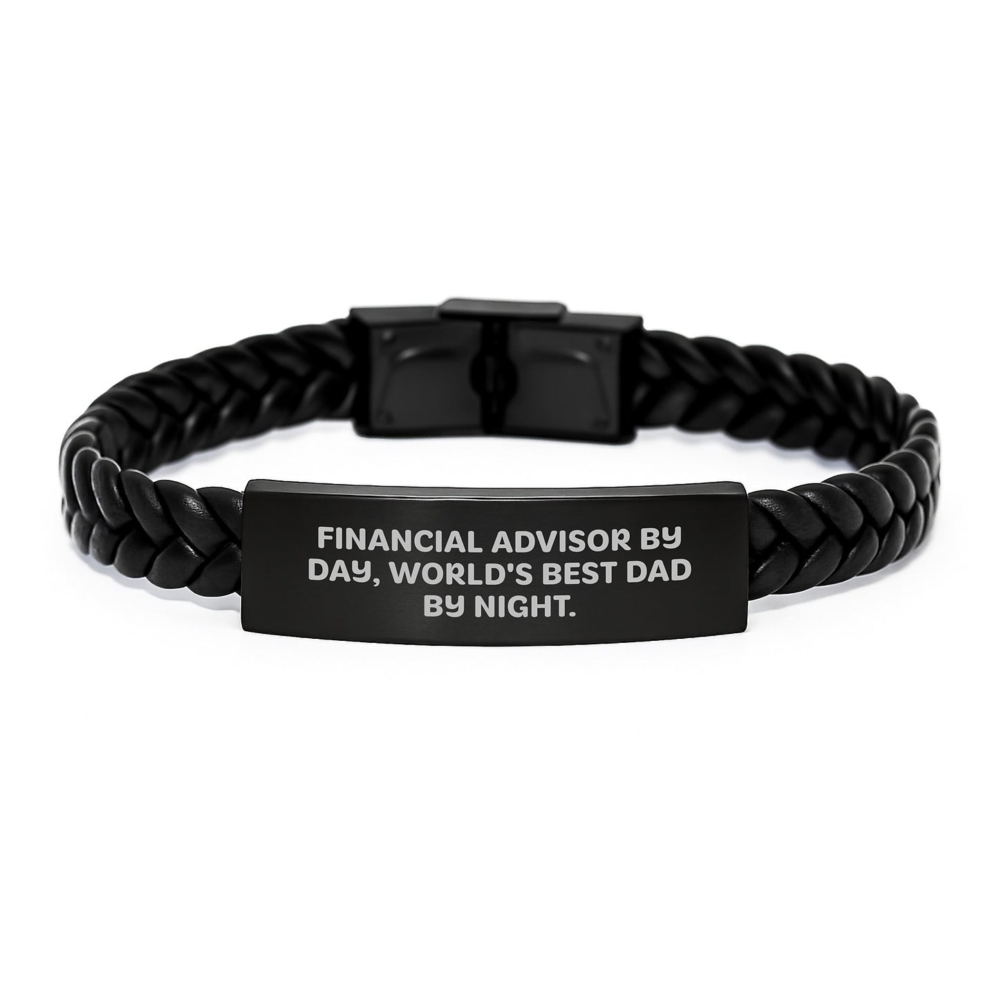 Funny Financial Advisor Gifts for Men, Interlaced Leather Bracelet with Stainless Steel, World's Best Dad Quote, Christmas Unique Gifts from Friends - Image 1