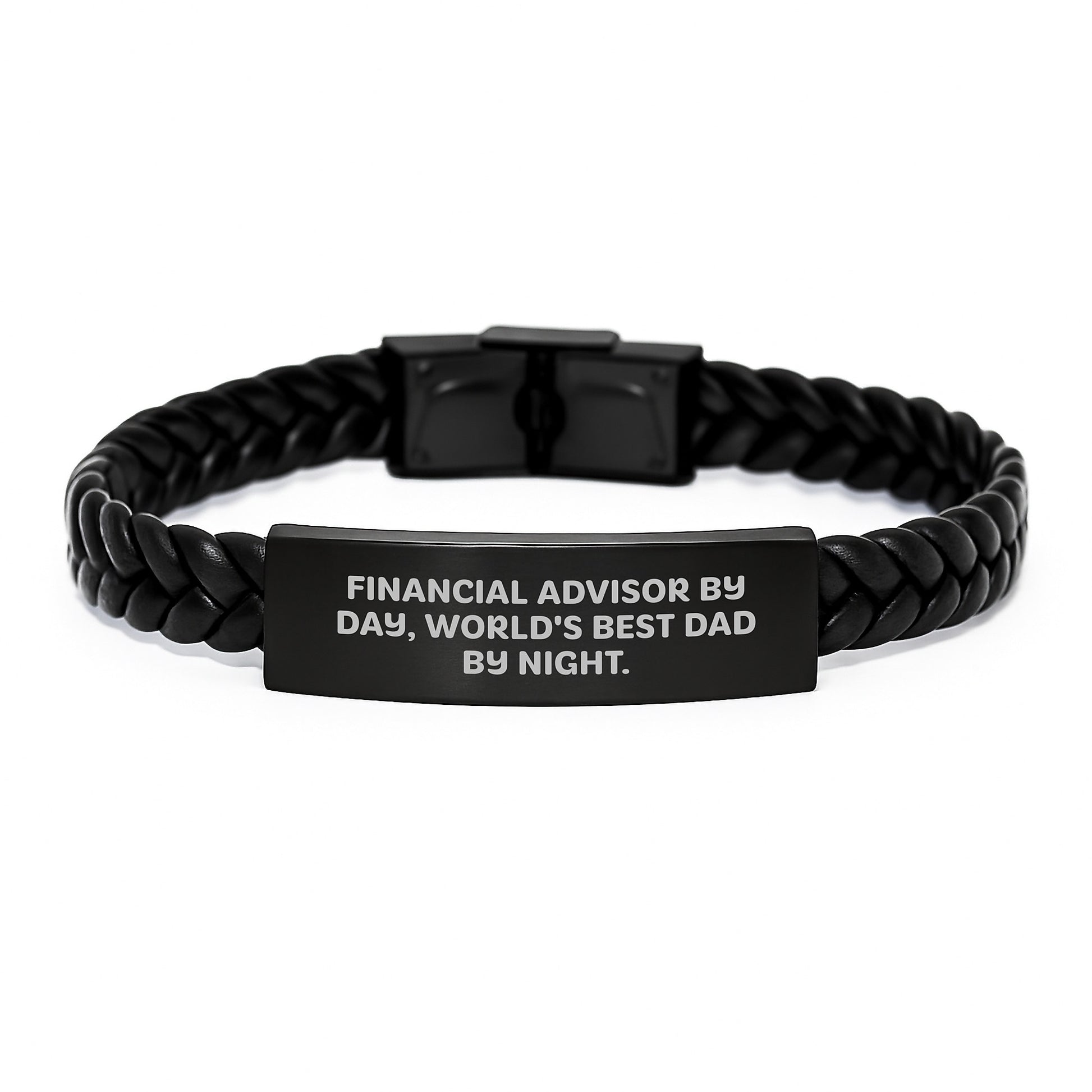 Funny Financial Advisor Gifts for Men, Interlaced Leather Bracelet with Stainless Steel, World's Best Dad Quote, Christmas Unique Gifts from Friends - Image 1