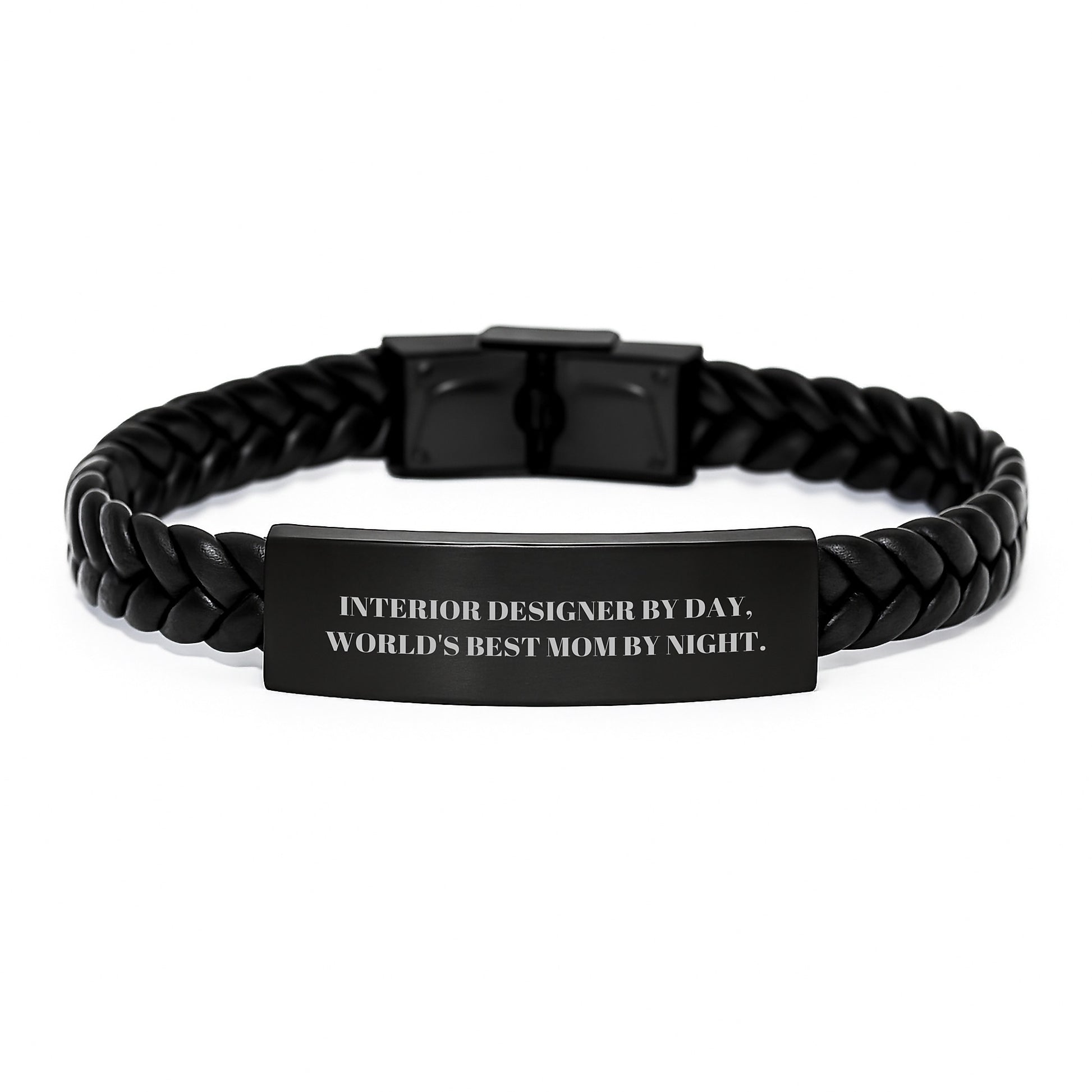 Interior Designer Gifts, Interlaced Leather Bracelet for Mom, Funny Quote 'Interior Designer By Day, World's Best Mom By Night', Graduation Unique Gifts from Mom - Image 1