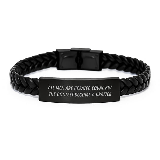 Funny Drafter Gifts, Interlaced Leather Bracelet for Men, Christmas Unique Presents from Friends, 'All Men Are Created Equal But The Coolest Become A Drafter' - Image 1