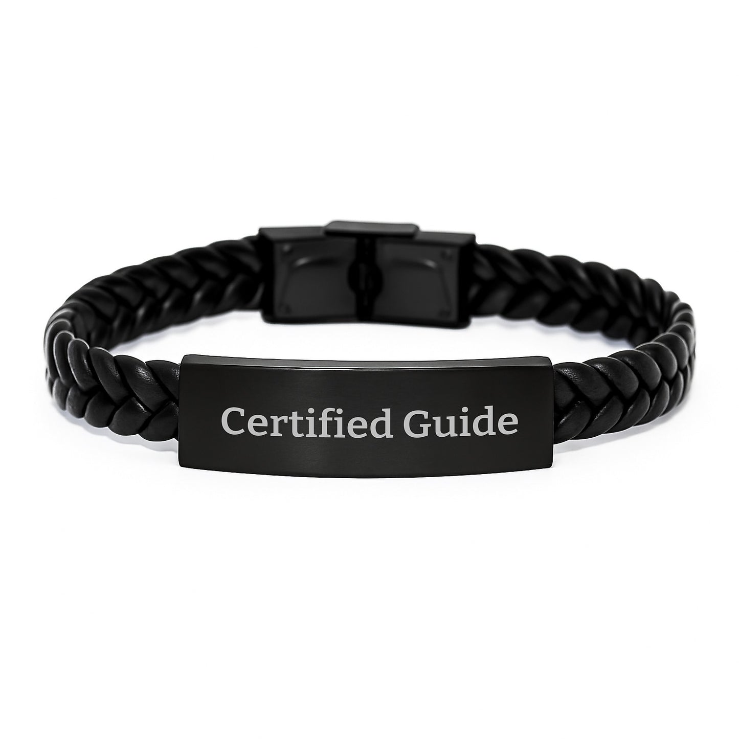 Funny Guide Gifts from Friends for Guide - Interlaced Leather Bracelet with Engraved Stainless Steel for Christmas Unique Gifts - Image 1