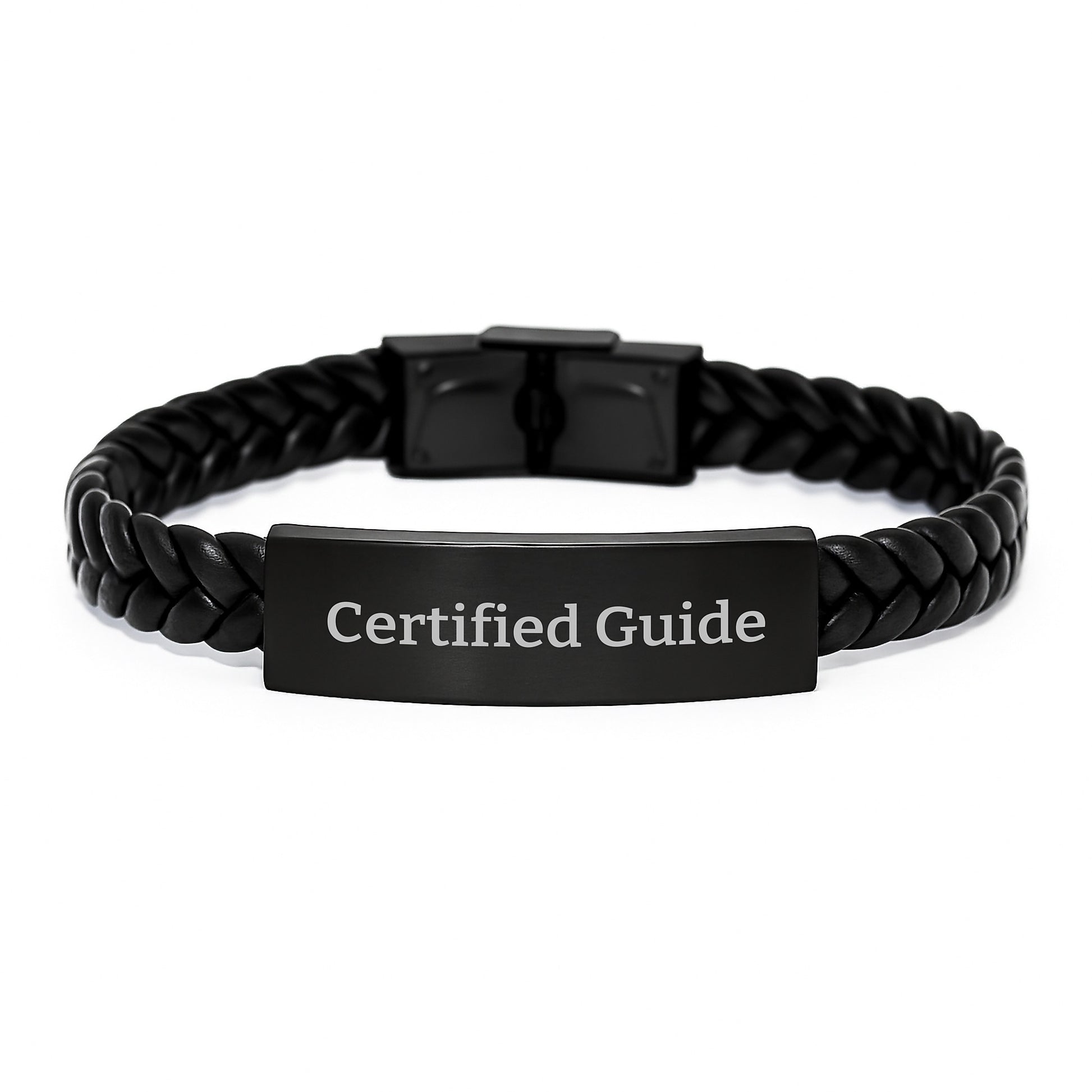 Funny Guide Gifts from Friends for Guide - Interlaced Leather Bracelet with Engraved Stainless Steel for Christmas Unique Gifts - Image 1
