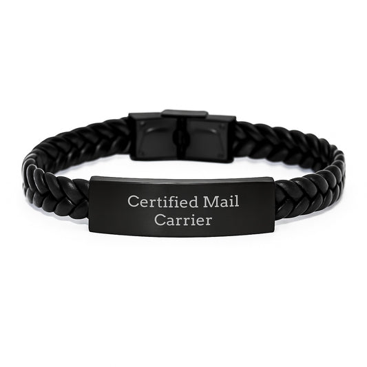 Funny Quote Certified Mail Carrier Interlaced Leather Bracelet Gift for Birthday from Friends to Mail Carrier - Image 1