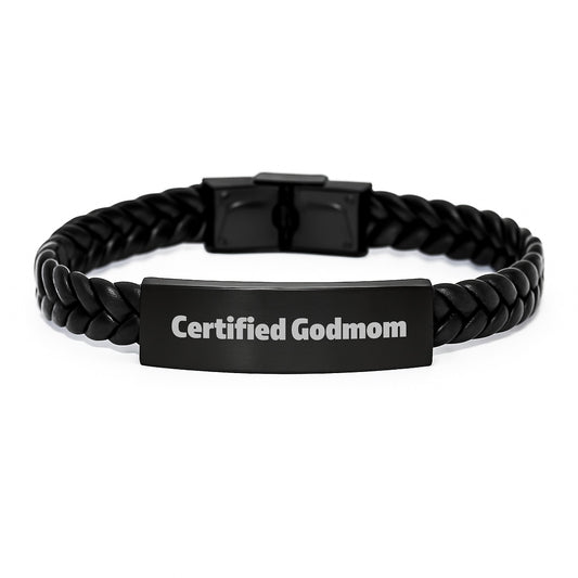 Funny Godmom Gifts for Her, Certified Godmom Interlaced Leather Bracelet, Graduation Unique Gifts from Mom, Gifts for Godmom - Image 1