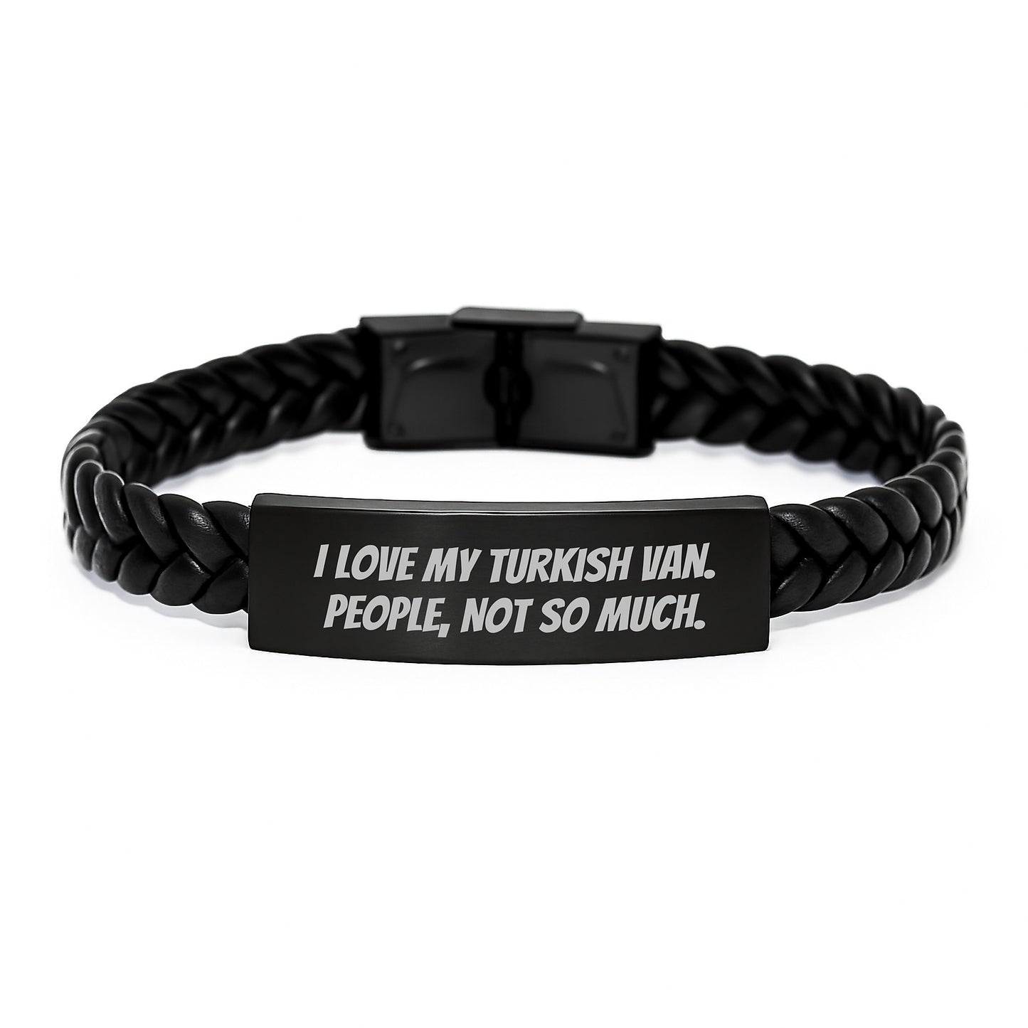 Turkish Van Cat Lover Gifts, Interlaced Leather Bracelet, Funny Quote 'I Love My Turkish Van. People, Not So Much.' from Friends - Image 1