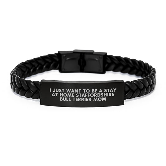 Funny Staffy Mom Interlaced Leather Bracelet Gifts from Friends to Staffordshire Bull Terrier Dog Mom on Birthday Unique Gifts - Image 1