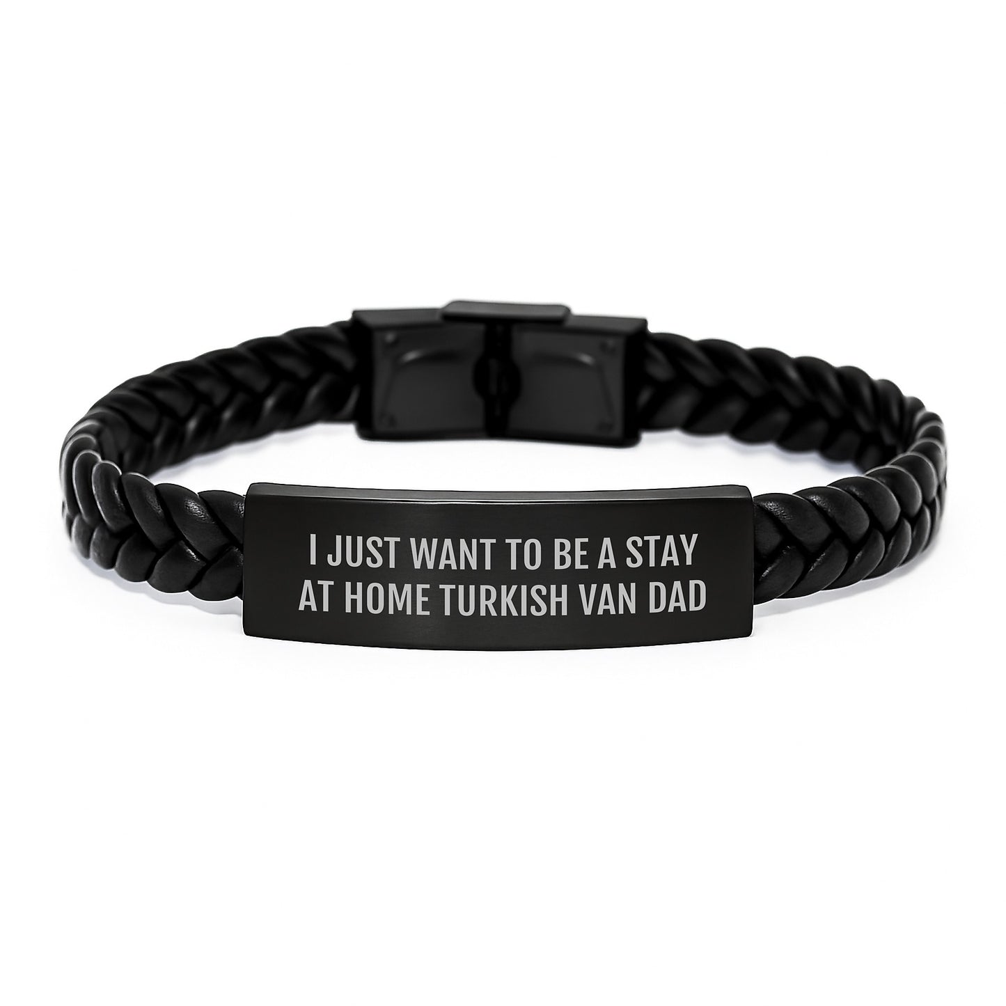 Turkish Van Cat Dad Gifts, Interlaced Leather Bracelet for Men, I Just Want To Be A Stay At Home Turkish Van Dad, Graduation Unique Gifts from Family - Image 1