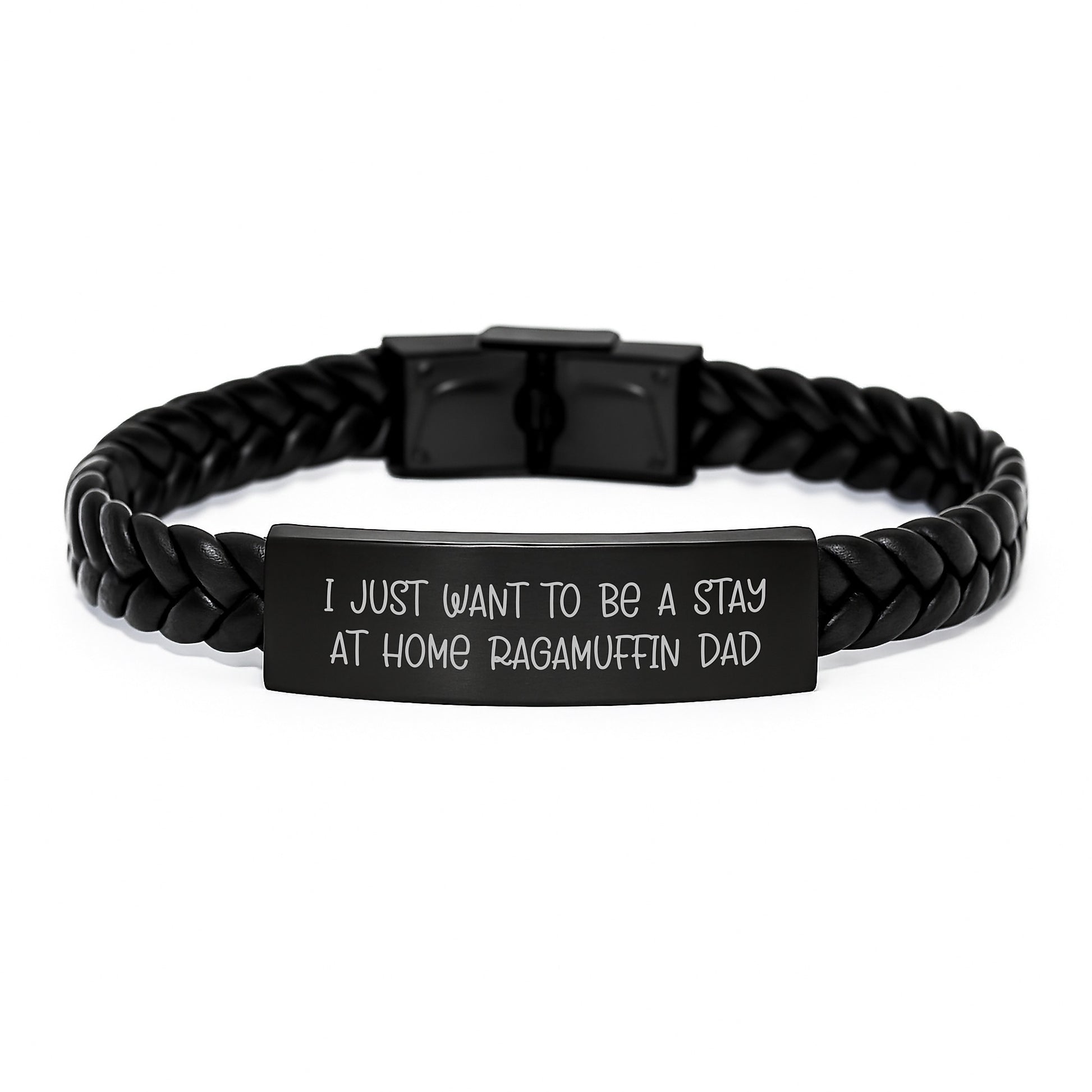 Ragamuffin Cat Gifts, Funny Quote Interlaced Leather Bracelet, Gifts from Men for Graduation Unique Gifts, Inspirational Stay at Home Ragamuffin Dad Quote for Friends and Family - Image 1