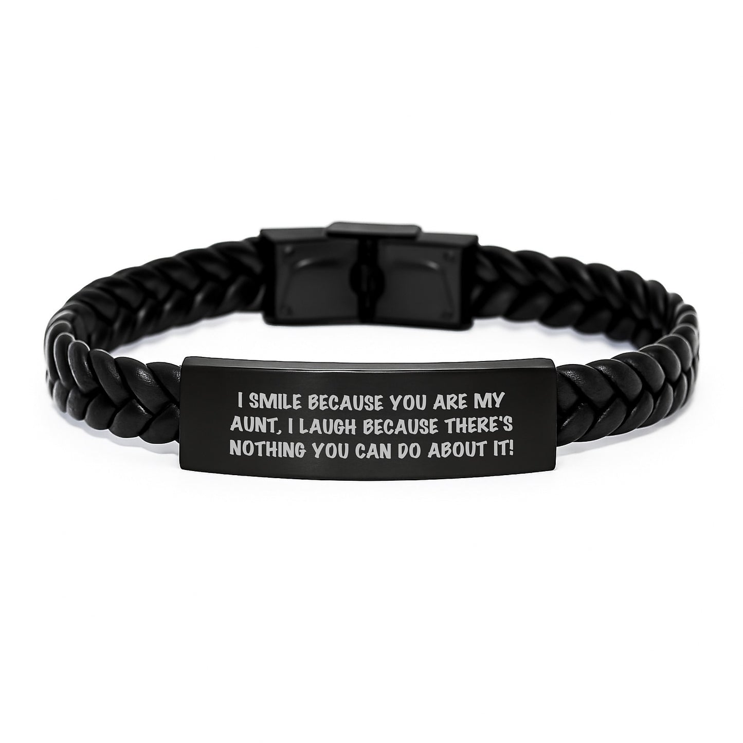 Cute Aunt Interlaced Leather Bracelet Gifts from Men to Aunt on Birthday, Funny Quote 'I Smile Because You Are My Aunt, I Laugh Because There's Nothing You Can Do About It!' - Image 1