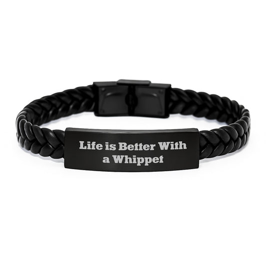 Whippet Dog Lover's Gift, Life Is Better With A Whippet, Birthday Unique Interlaced Leather Bracelet for Men and Women - Image 1