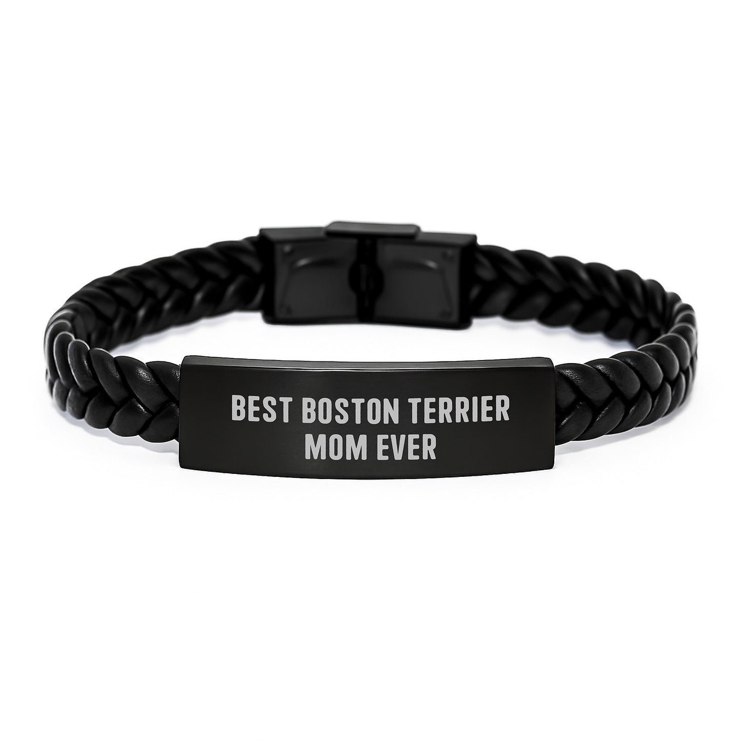 Funny Boston Terrier Mom Gifts, Interlaced Leather Bracelet for Women, Birthday Unique Gifts from Friends to Boston Terrier Dog Lover, Best Boston Terrier Mom Ever - Image 1