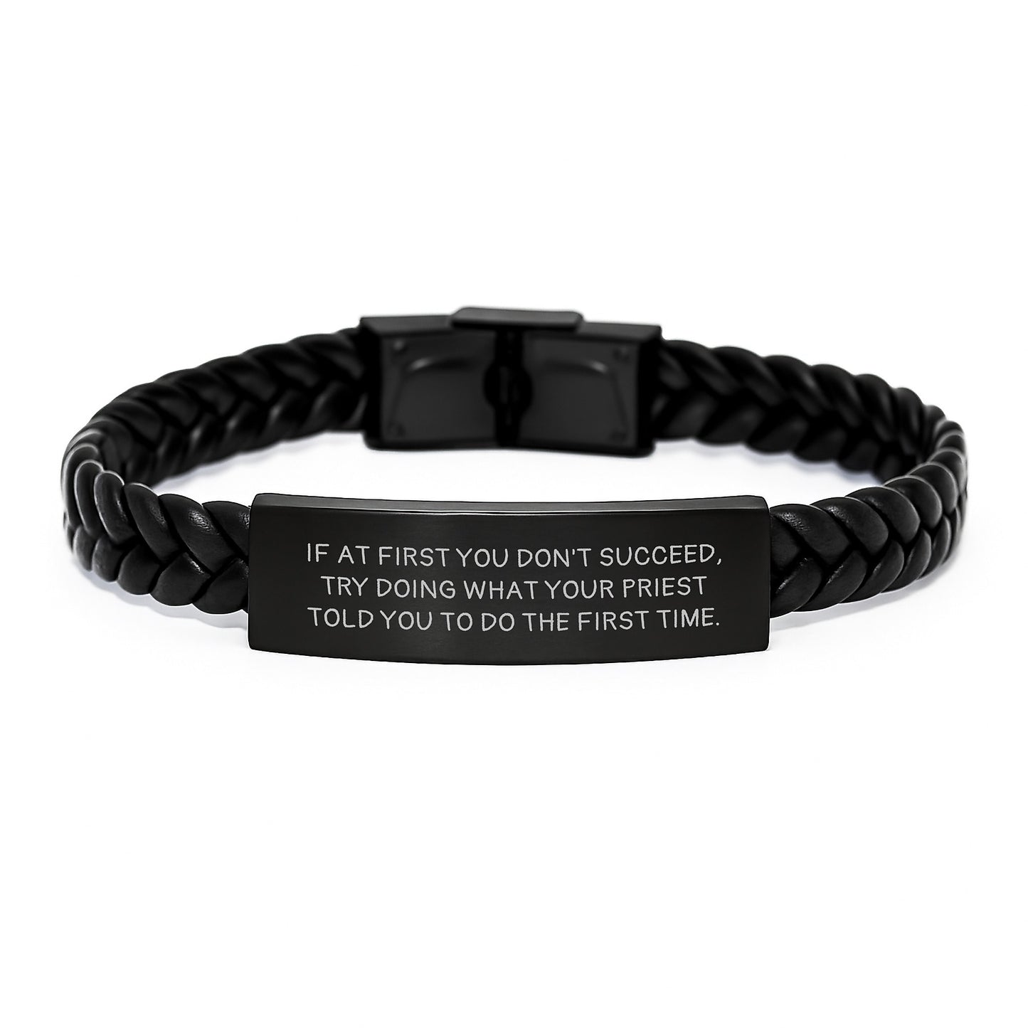 Gifts from Men for Priest on Valentine's - Funny Interlaced Leather Bracelet with Stainless Steel, Priest Humor, Unique Gifts for Men - Image 1
