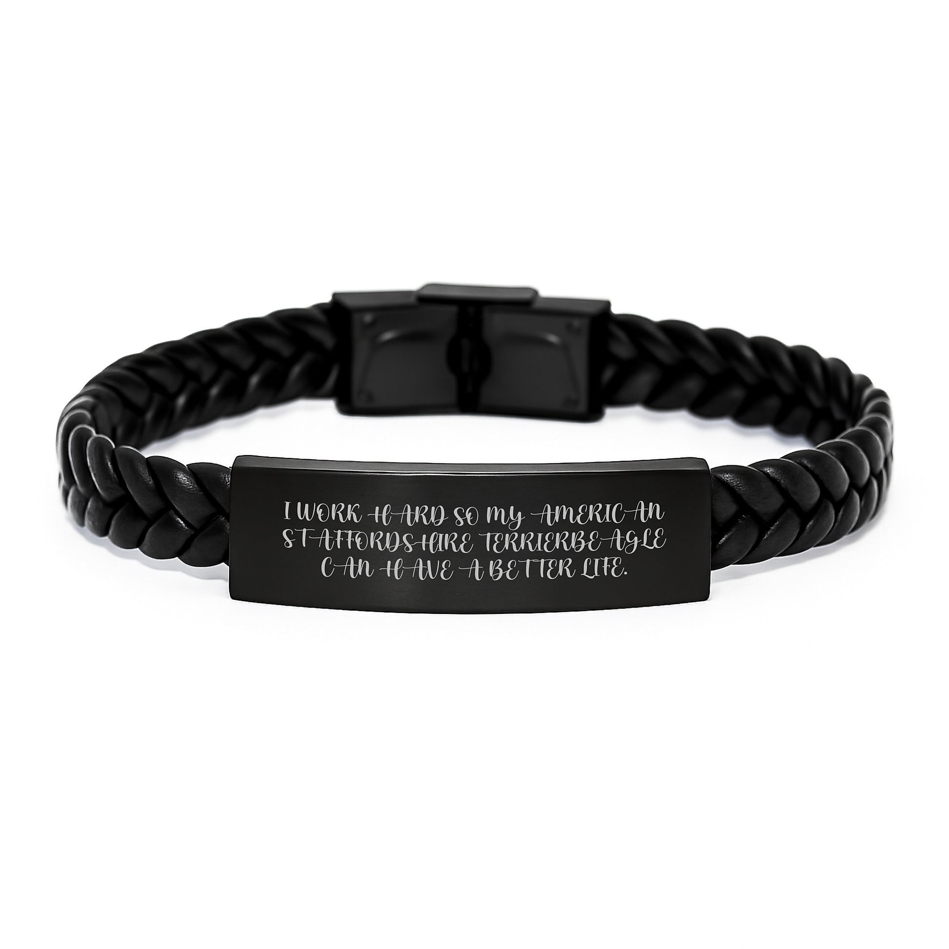 Funny American Staffordshire Terrier Dog Gifts for Men, Interlaced Leather Bracelet with Inspirational Quote, Gifts from Family - Image 1