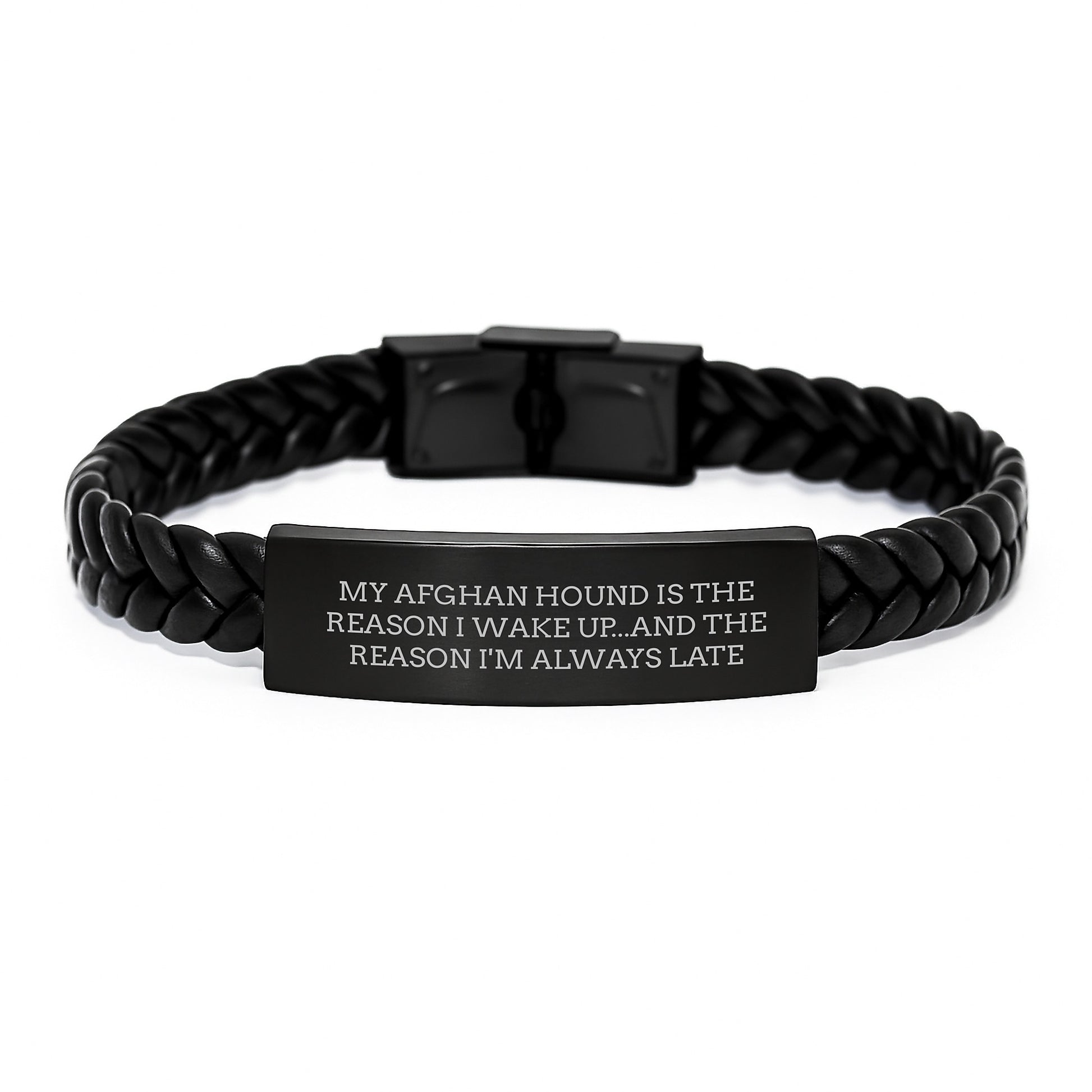 Funny Afghan Hound Dog Gifts from Family - Birthday Unique Interlaced Leather Bracelet - My Afghan Hound Is The Reason I'm Always Late - Image 1