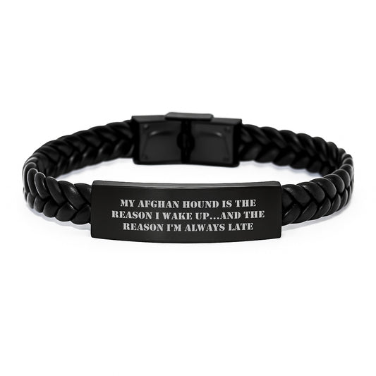 Funny Afghan Hound Dog Gifts from Family, Birthday Unique Gifts for Men, Interlaced Leather Bracelet - Image 1