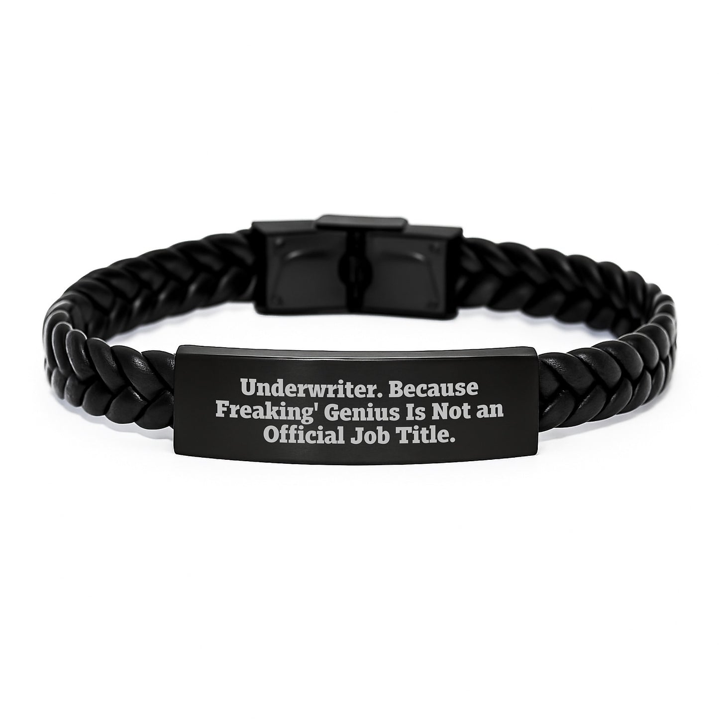 Underwriter Gifts Funny Quote Interlaced Leather Bracelet for Him, 'Freaking genius' Christmas Unique Gifts from Men, Adjustable Stainless Steel PU Leather Cuff - Image 1