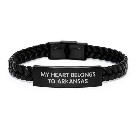 Arkansas Gifts, Interlaced Leather Bracelet, 'My Heart Belongs To Arkansas' Quote, Birthday Unique Gifts from Family to Friends - Image 1