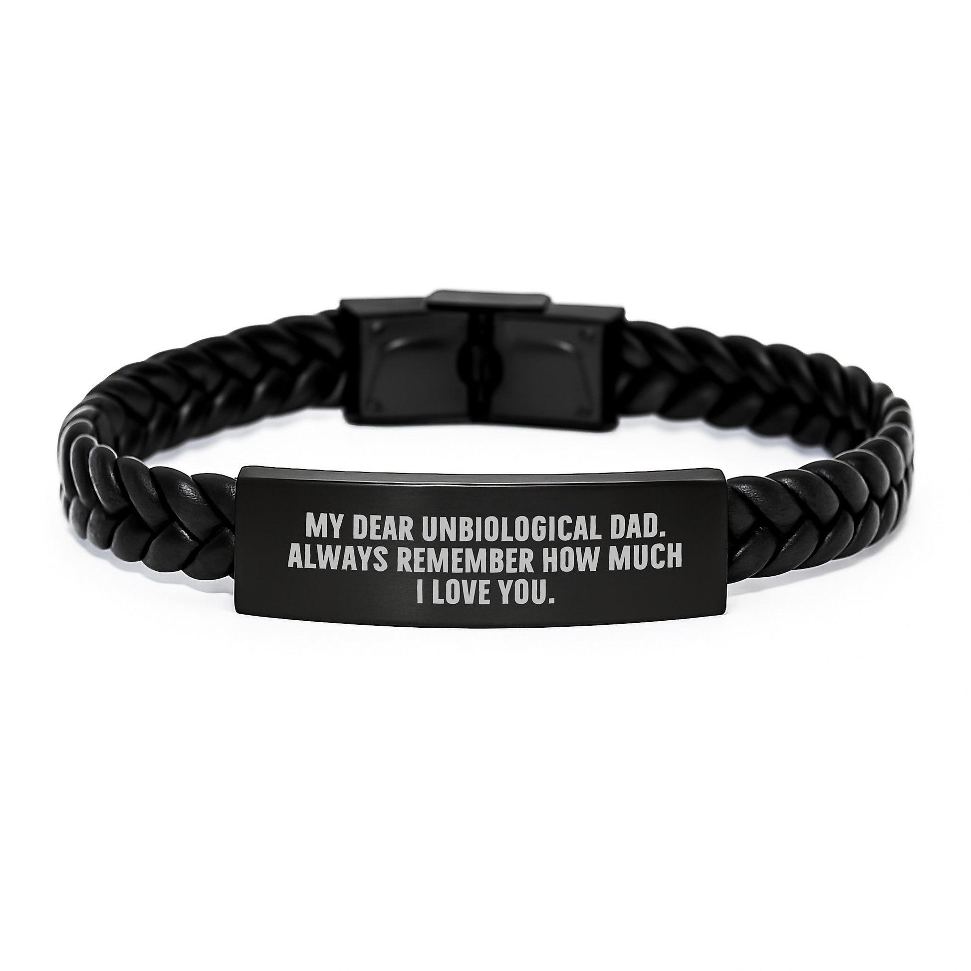 Funny Unbiological Dad Gifts from Family for Men, Interlaced Leather Bracelet with 'My Dear Unbiological Dad. Always Remember How Much I Love You.' Quote, Christmas Unique Gifts - Image 1
